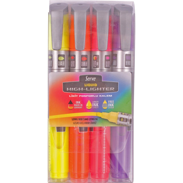 Serve Serve Jumbo Liquid Highlighter - Chisel Marker Point Style - Fluorescent Assorted Pigment-based, Liquid Ink - 1 Each (SRVLKTFB4KRPA) Each