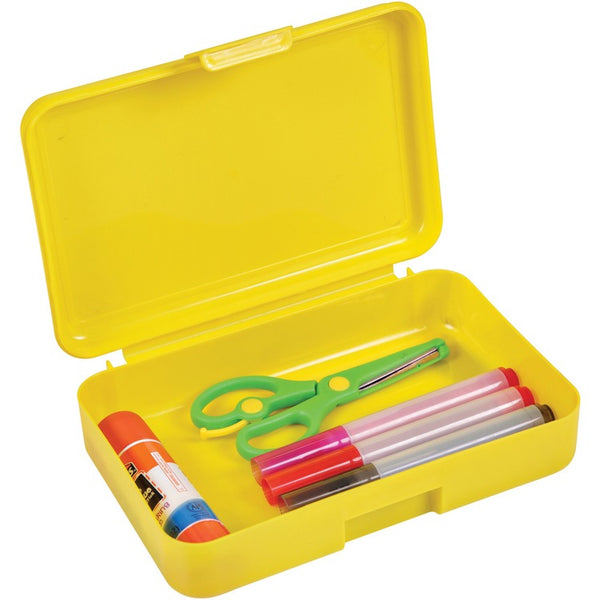 Deflecto Antimicrobial Pencil Box Yellow - External Dimensions: 5.4" x 8" Depth x 2", - Snap Closure - Plastic - Yellow (DEF39504YEL)