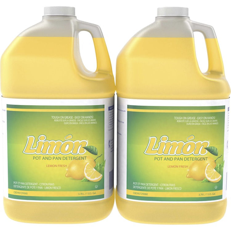 Diversey Limon Pot And Pan Detergent - Ready-To-Use/Concentrate Liquid - 128 fl oz (4 quart) - Lemon Fresh Scent - 2 / Carton - Yellow (DVOCBD95729360) Case of 2