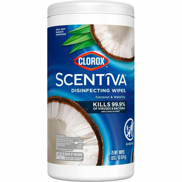 Clorox Scentiva Bleach-Free Disinfecting Wipes - Ready-To-Use Wipe - Pacific Breeze & Coconut Scent - 75 / Tub (CLO60037)