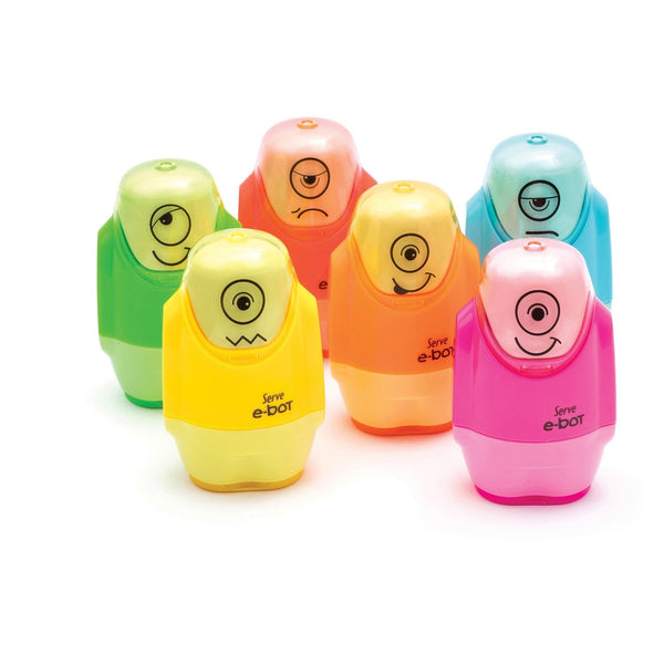 Serve Serve E-Bot Eraser & Sharpener - 2 Hole(s) - Plastic - Multicolor - 1 Each (SRVEBOT9KTKR) Each