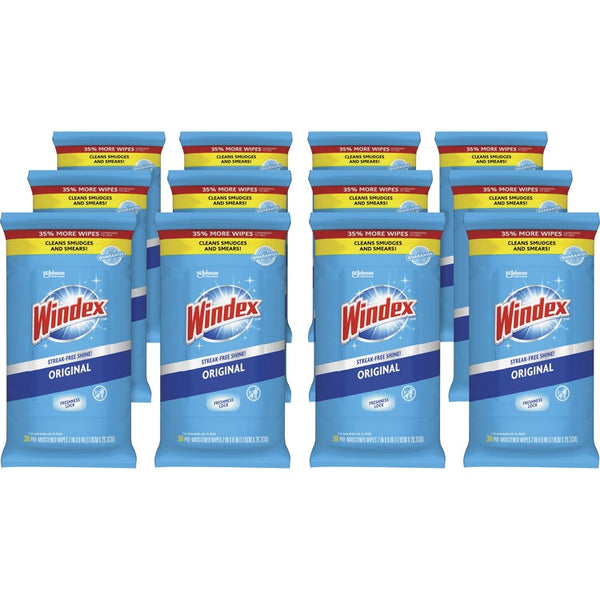 Windex&reg; Glass & Surface Wipes - Ready-To-Use Wipe - 38 / Pack - 12 / Carton - White (SJN319251CT) Case of 12