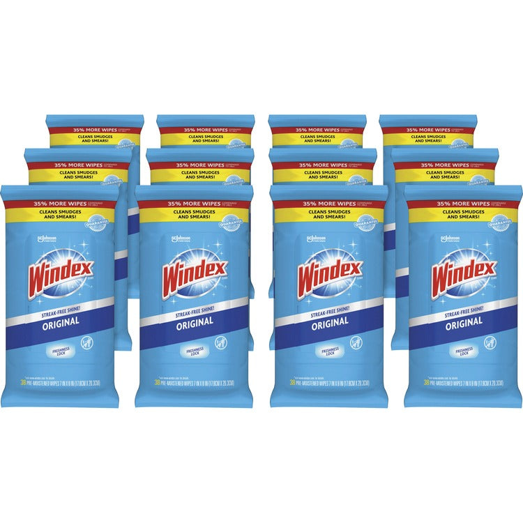 Windex&reg; Glass & Surface Wipes - Ready-To-Use Wipe - 38 / Pack - 12 / Carton - White (SJN319251CT) Case of 12