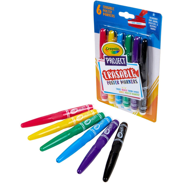 Crayola Project Erasable Poster Markers - Chisel Marker Point Style - Red, Yellow, Green, Blue, Purple, Black - 6 / Pack (CYO588371) Pack of 6
