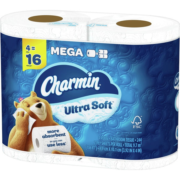 Charmin Ultra Soft Bathroom Tissue, Septic Safe, 2-Ply, White, 4 x 3.92, 244 Sheets/Roll, 4 Rolls/Pack (PGC01517)