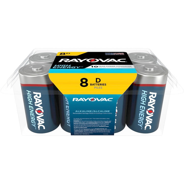 Rayovac High-Energy Alkaline D Batteries - For Drain Device, Toy, Flashlight - 8 / Pack (RAY8138PP) Pack of 8