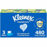 Kleenex Trusted Care Tissues, 2 Ply, 8.40" x 8.50", White, 160/Box, 3/Pack (KCC54303) Pack of 3