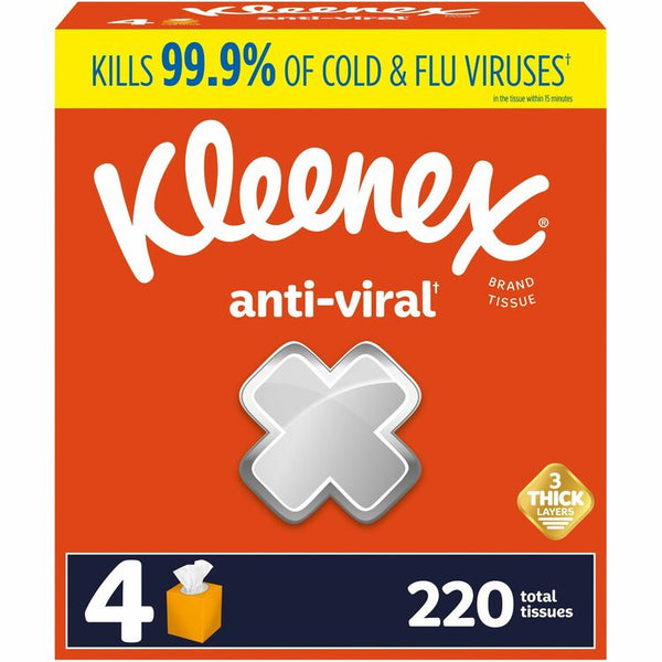 Kleenex Anti-viral Facial Tissue - 3 Ply - White - Anti-viral, Soft - For Face, Business, Commercial - 55 Per Box - 4 / Pack (KCC54506)