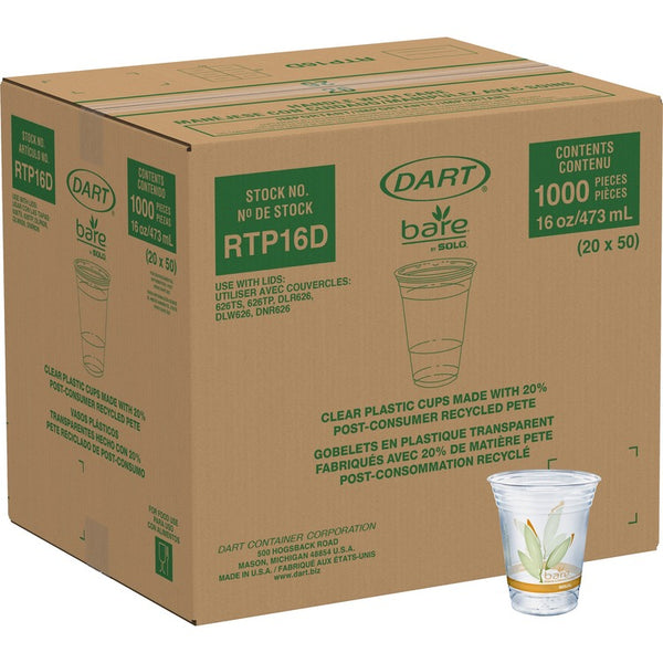 Solo Eco-Forward RPET Clear Cold Cups, 16 fl oz, 1,000 / Carton, Clear (SCCRTP16DBARECT)