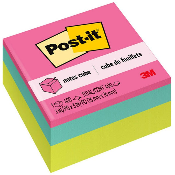 Post-it&reg; Original Cubes, 3" x 3", Assorted Bright Colors, 400 Sheets/Cube (MMM2027BRT) Each