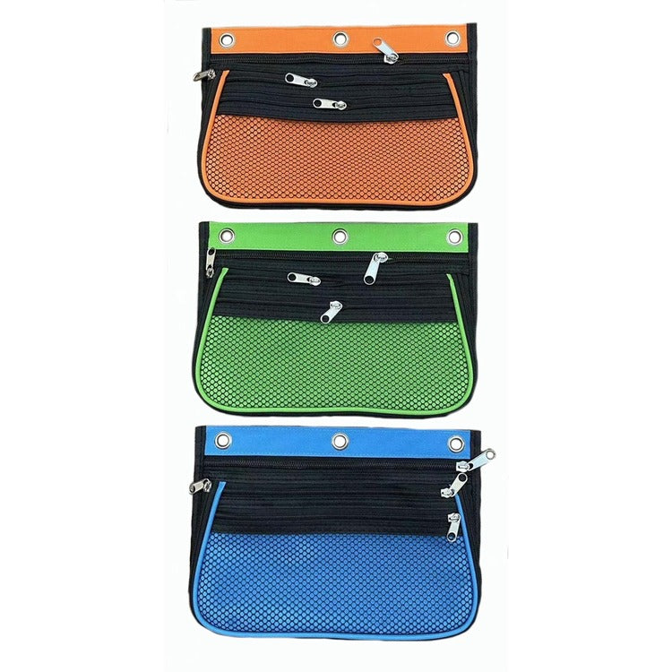 CLI Triple-pocket Pencil Pouches - 10.3", x 7.3" Width - Ring Binder - Green, Orange, Blue - Nylon - 24 (LEO76365ST)