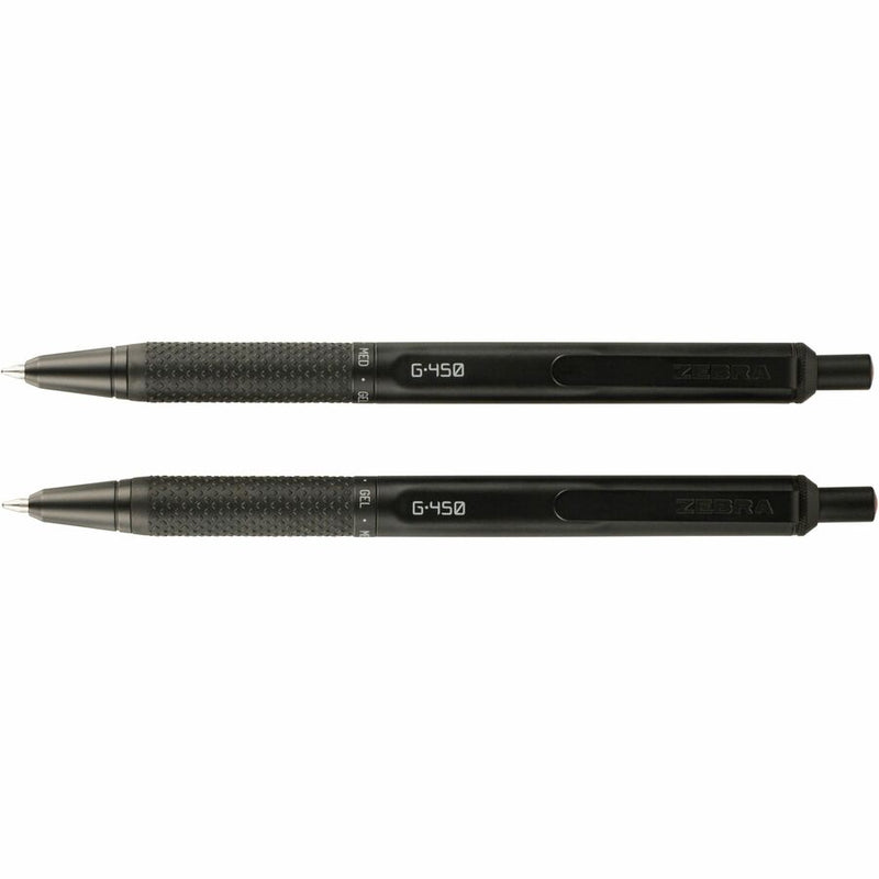 Zebra Pen G-450 Gel Retractable 0.7mm Black 2Pk, Medium Pen Point, Refillable, Retractable, Black Brass Barrel, 2/Pack (ZEB49512) Pack of 2