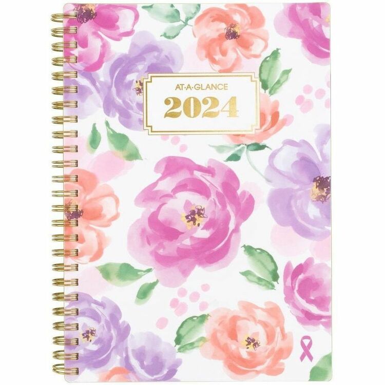 At-A-Glance Badge Floral Weekly/Monthly Planner, Badge Floral Artwork, 8.5x5.5, Blue/Green/Pink Cover, 13-Month(Jan to Jan): 2023 to 2024 (AAG1641F200)