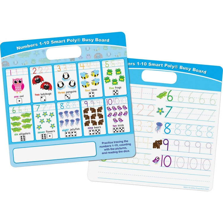 Ashley Numbers 1 - 10 Smart Poly Busy Board - 10.8" (0.9 ft) Width x 10.8" (0.9 ft) Height - Poly-coated Cardboard Surface - Square - 48 / Carton (ASH98001)