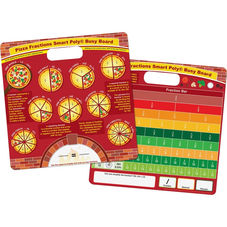 Ashley Pizza Fractions Smart Poly Busy Board - 10.8" (0.9 ft) Width x 10.8" (0.9 ft) Height - Poly-coated Cardboard Surface - Square - 48 / Carton (ASH98005)