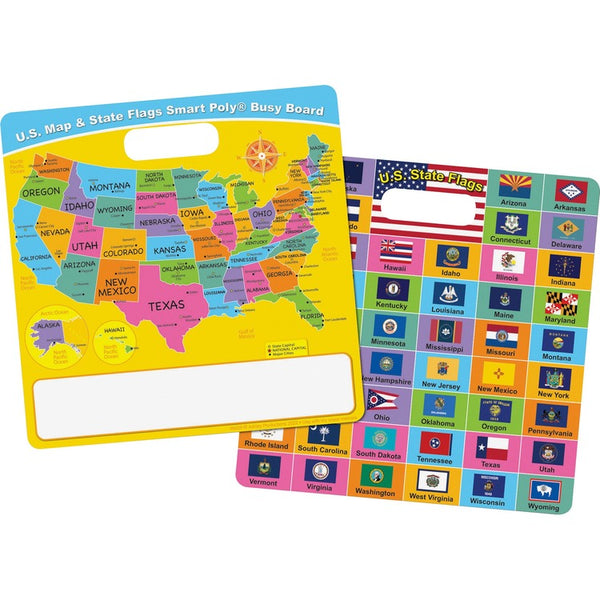 Ashley U.S. Map/Flags Smart Poly Busy Board - 10.8" (0.9 ft) Width x 10.8" (0.9 ft) Height - Poly-coated Cardboard Surface - Square - 48 / Carton (ASH98008)