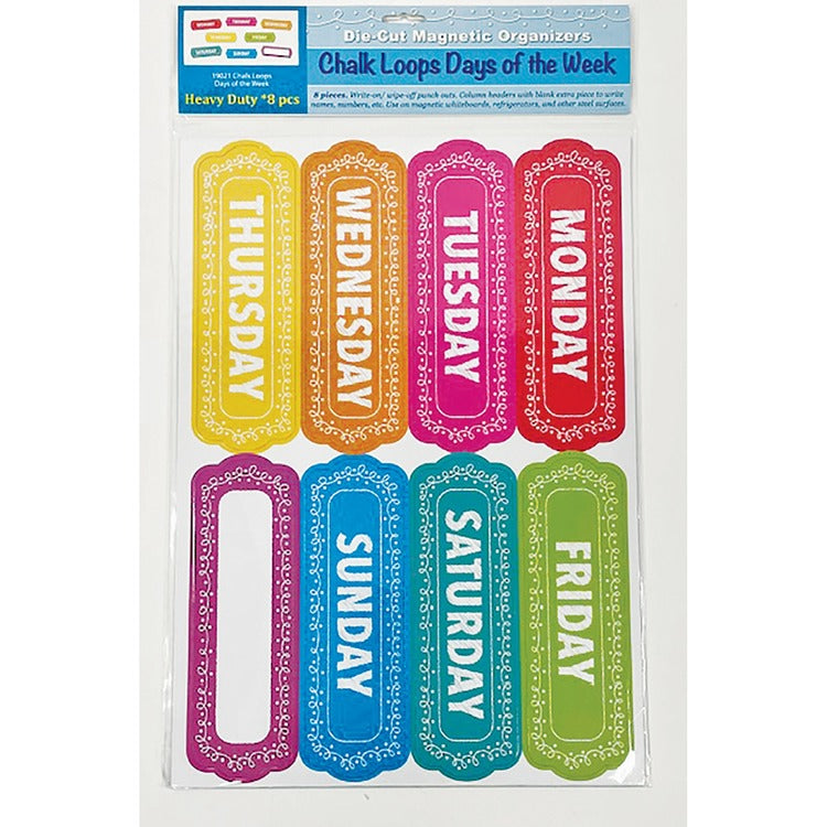 Ashley Magnetic Chalkboard Days of the Week - 8 - Write on/Wipe off - Multicolor (ASH19021) Each