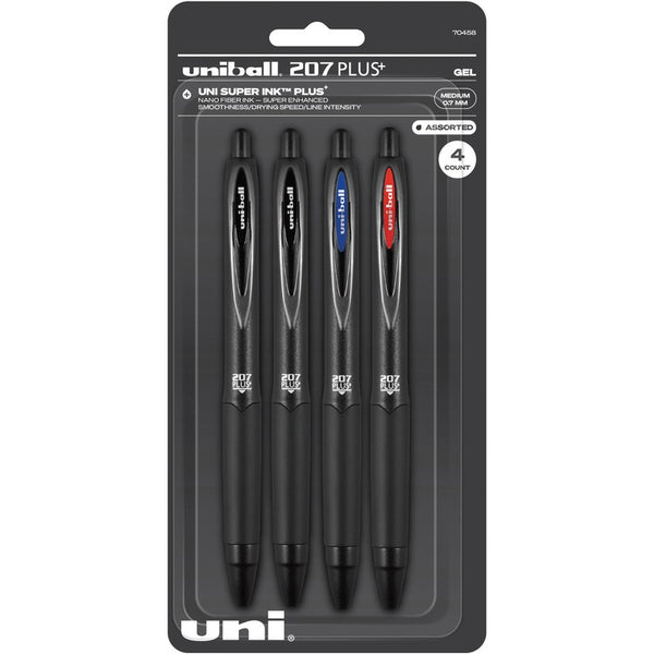 uniball&trade; 207 Plus+ Gel Pen - Medium Pen Point - 0.7 mm Pen Point Size Black Metal Barrel - 4 / Pack (UBC70458)