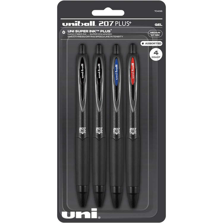 uniball&trade; 207 Plus+ Gel Pen - Medium Pen Point - 0.7 mm Pen Point Size Black Metal Barrel - 4 / Pack (UBC70458)