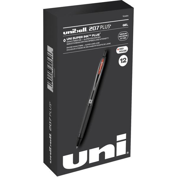 uniball&trade; 207 Plus+ Gel Pen - Medium Pen Point - 0.7 mm Pen Point Size - Retractable - Red Gel-based, Nanofiber Ink Ink - Black Metal Barrel - 12 / Dozen (UBC70464)