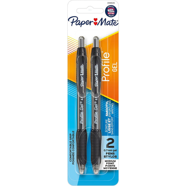 Paper Mate Profile Retractable Gel Pens - Medium Pen Point - 0.7 mm Pen Point Size - Retractable - Black Gel-based Ink - 2 / Pack (PAP2096535) Pack of 2