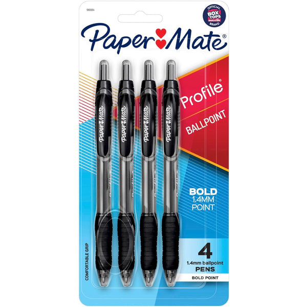 Paper Mate Profile Retractable Gel Pens - Medium Pen Point - 0.7 mm Pen Point Size - Retractable - Black Gel-based Ink - 4 / Pack (PAP2097013) Pack of 4