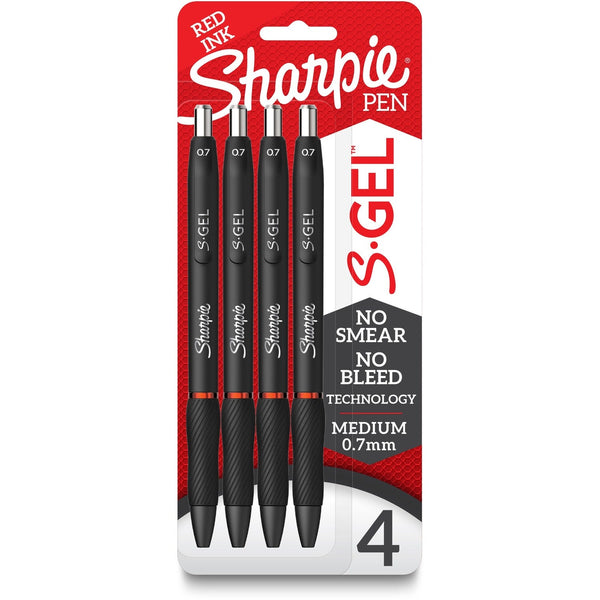 Sharpie S-Gel Pens - Medium Pen Point - 0.7 mm Pen Point Size - Red Gel-based Ink - Black Metal Barrel - 4 / Pack (SAN2169763) Pack of 4