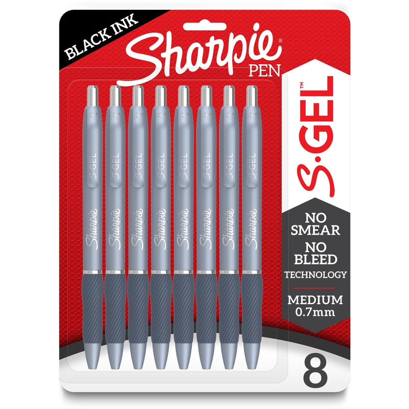 Sharpie S-Gel Pens - Medium Pen Point - 0.7 mm Pen Point Size - Black Gel-based Ink - Fashion Blue Metal Barrel - 8 / Pack (SAN2169764) Pack of 8