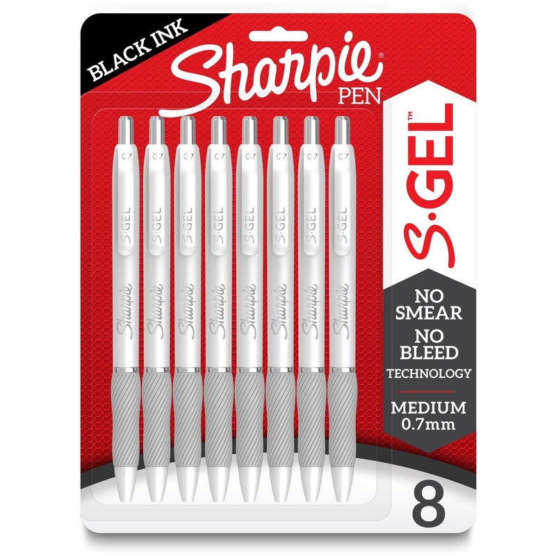 Sharpie S-Gel Pens - Medium Pen Point - 0.7 mm Pen Point Size - Black Gel-based Ink - White Metal Barrel - 8 / Pack (SAN2169762) Pack of 8