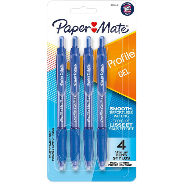 Paper Mate Profile 0.7mm Retractable Gel Pen - Medium Pen Point - 0.7 mm Pen Point Size - Retractable - Blue Gel-based Ink - 4 / Pack (PAP2095448) Pack of 4