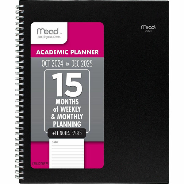 Mead Basic Weekly Monthly Planner, Black, Large, 8 1/2" x 11", 15 Month, October 2024 - December 2025 (AAGCRW62005) Each