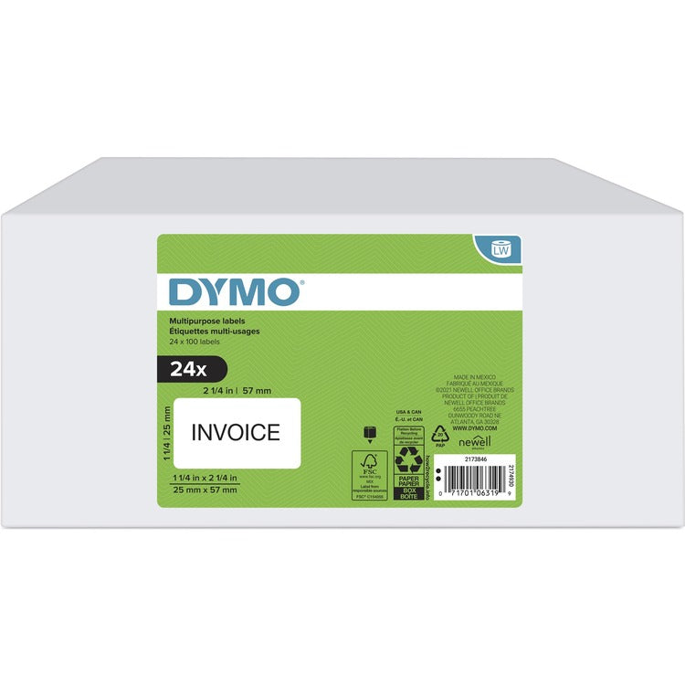 Dymo Multipurpose White Medium Labels - 45/64" x 2", White - 1000 / Roll - 24 / Box (DYM2173846)