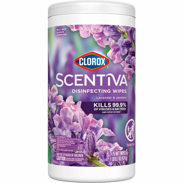 Clorox Scentiva Bleach-Free Disinfecting Wipes - Ready-To-Use Wipe - Tuscan Lavender & Jasmine Scent - 70 / Tub - White (CLO60040)