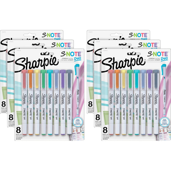 Sharpie S-Note Duo Dual-Tip Markers - Chisel, Bullet Marker Point Style - Assorted - 6 / Box (SAN2154173BX) Box of 6