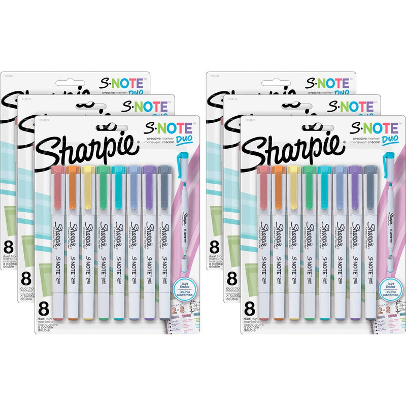 Sharpie S-Note Duo Dual-Tip Markers - Chisel, Bullet Marker Point Style - Assorted - 6 / Box (SAN2154173BX) Box of 6