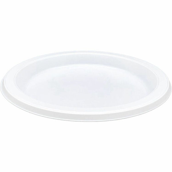 Genuine Joe Disposable Plastic Plates - Picnic, Food, Party, Breakroom - Disposable - White - Plastic Body - 125 / Pack (GJO10331)