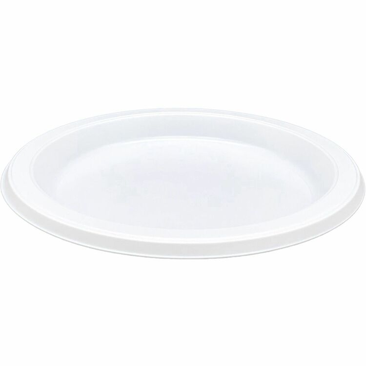 Genuine Joe Disposable Plastic Plates - Picnic, Food, Party, Breakroom - Disposable - White - Plastic Body - 125 / Pack (GJO10331)