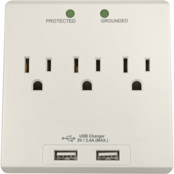 Compucessory Wall Charger Station - 3 x AC, 2 x USB - 2.40 A (CCS25674) Each
