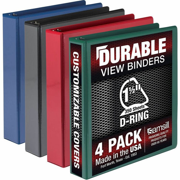 Samsill Durable 1.5 Inch View D-Ring Binder - Basic Assortment 4 Pack (SAMMP46458)