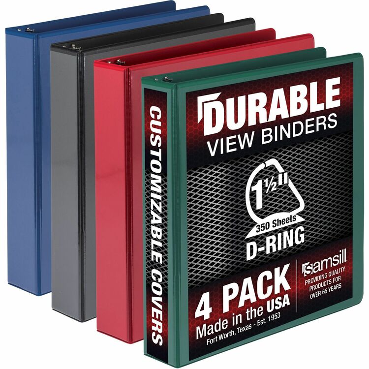 Samsill Durable 1.5 Inch View D-Ring Binder - Basic Assortment 4 Pack (SAMMP46458) Pack of 4