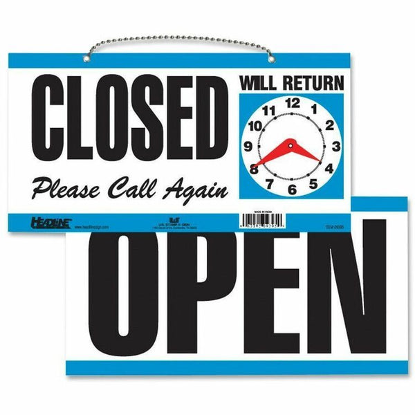 Headline Signs White and Blue Open/Close Sign with Please Call Again, 11 1/2&quot; x 6&quot; (HDS9395) Each