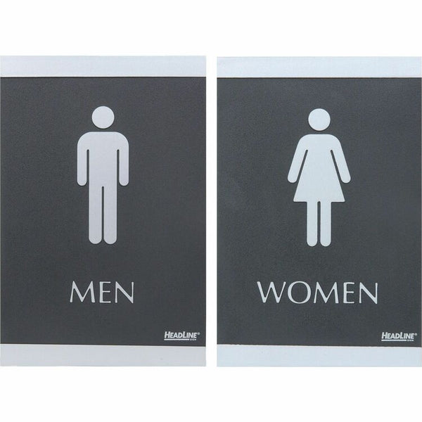 Headline Signs ADA Signs, &quot;Men/Women&quot;, Adhesive, 6&quot;x9&quot;, Silver/Black (HDS4248) 1 Set