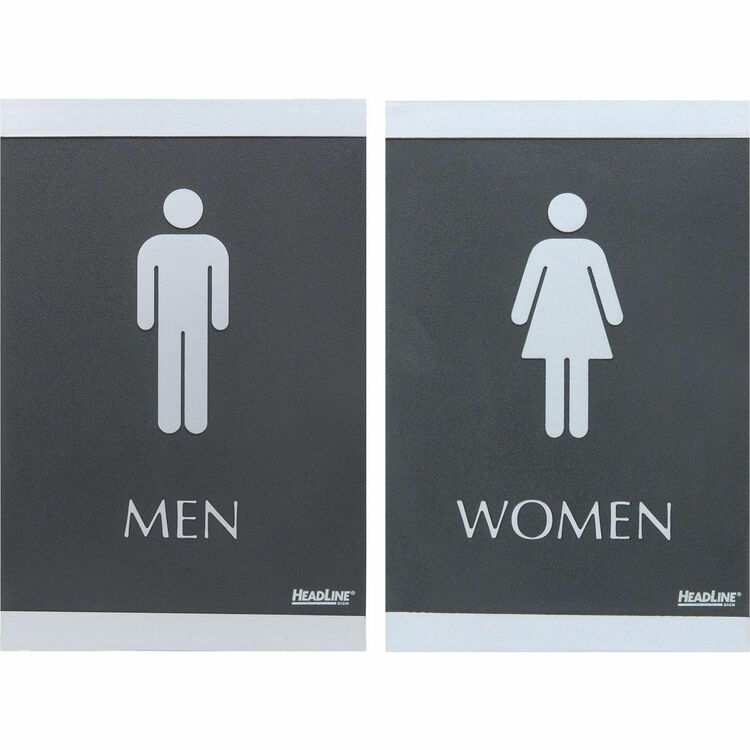 Headline Signs ADA Signs, &quot;Men/Women&quot;, Adhesive, 6&quot;x9&quot;, Silver/Black (HDS4248) 1 Set