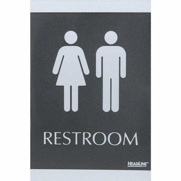 Headline Signs ADA Signs, &quot;Restroom&quot;, Adhesive, 6&quot;x9&quot;, Silver/Black (HDS4249) Each