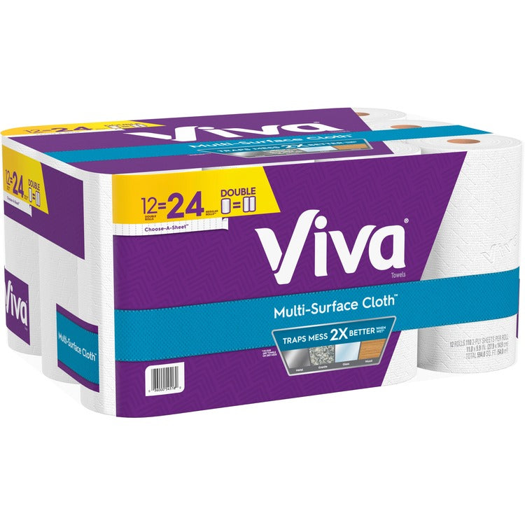 Viva Multi-Surface Cloth Towels, 2 Ply, White, Perforated, 12 / Pack (KCC54518)