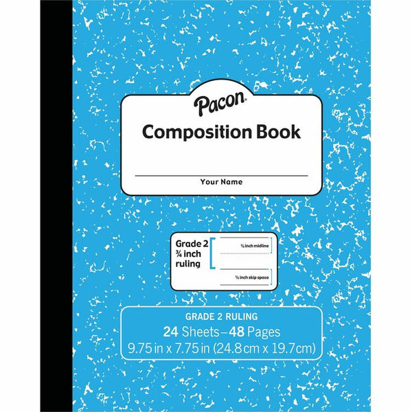 Pacon Composition Book - 24 Sheets - 48 Pages9.8" x 7.5" - Blue Marble Cover - Durable Cover, Soft Cover (PACPMMK37138)