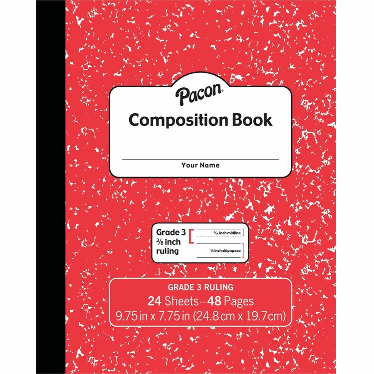 Pacon Composition Book - 24 Sheets - 48 Pages9.8" x 7.5" - Red Marble Cover - Durable Cover, Soft Cover (PACPMMK37139) Each