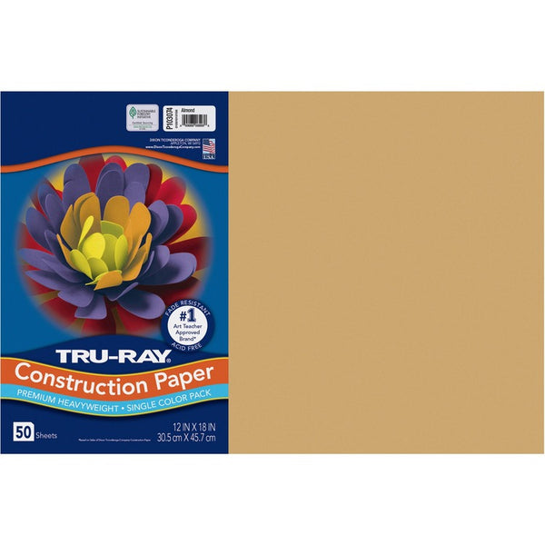 Tru-Ray Construction Paper, 12"Width x 18"Length, 76 lb Basis Weight, 50/Pack, Almond (PACP103074) Pack of 50