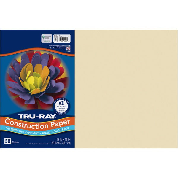 Tru-Ray Construction Paper, 12"Width x 18"Length, 76 lb Basis Weight, 50/Pack, Ivory (PACP103065) Pack of 50