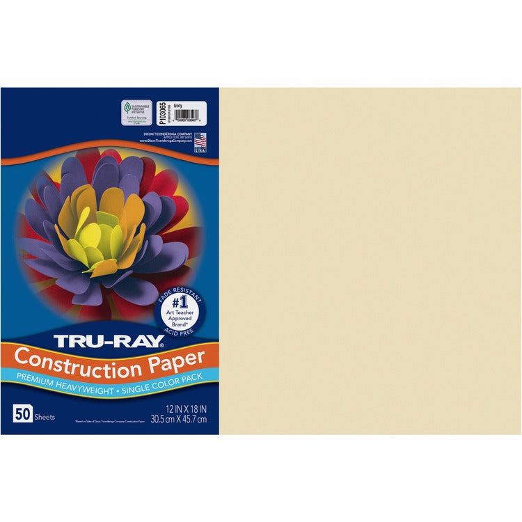 Tru-Ray Construction Paper, 12"Width x 18"Length, 76 lb Basis Weight, 50/Pack, Ivory (PACP103065) Pack of 50